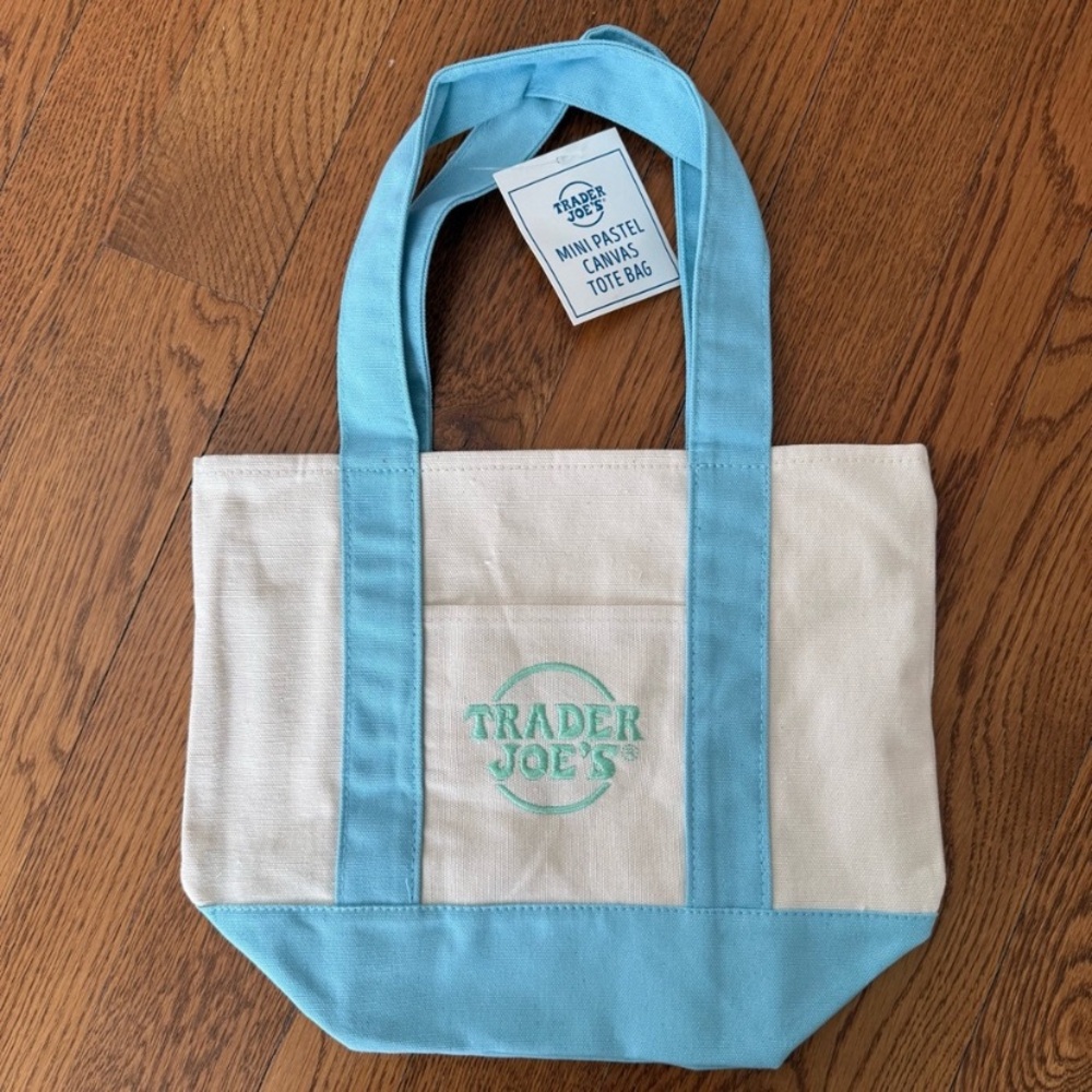 Trader Joe's Pastel Mini Canvas Tote Bag 2025 - Blue - LIMITED EDITION - NEW